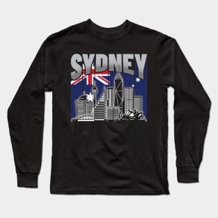 Sydney Australia Skyline Vintage Australian Flag Long Sleeve T-Shirt